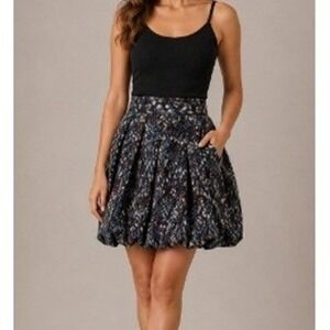 Banana Republic‎ Women's Teal Blue Side Zip Abstract Print Bubble Skirt Size 14